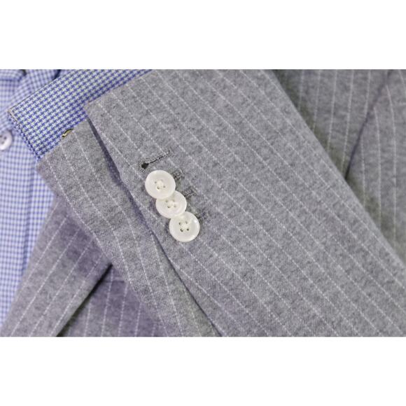 Paul Taylor Gray Pinstripe Jersey Knit Cotton Patch Pocket Blazer Jacket 36R - Picture 6 of 10